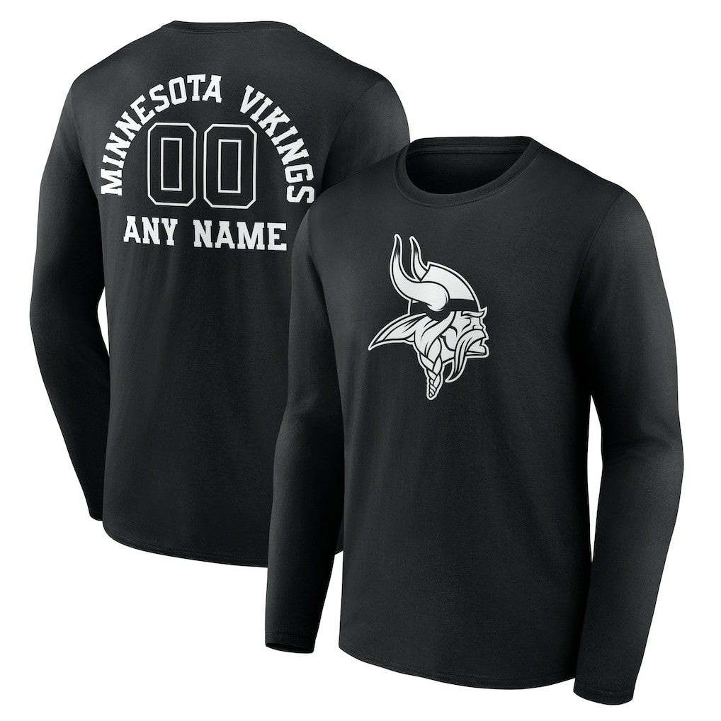 Minnesota Vikings Personalized Name & Number Monochrome Long Sleeve T-Shirt Black