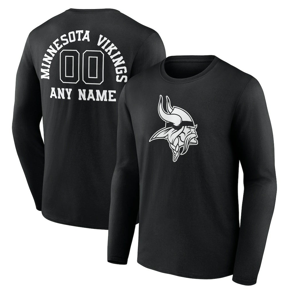 Minnesota Vikings Personalized Name & Number Monochrome Long Sleeve T-Shirt Black
