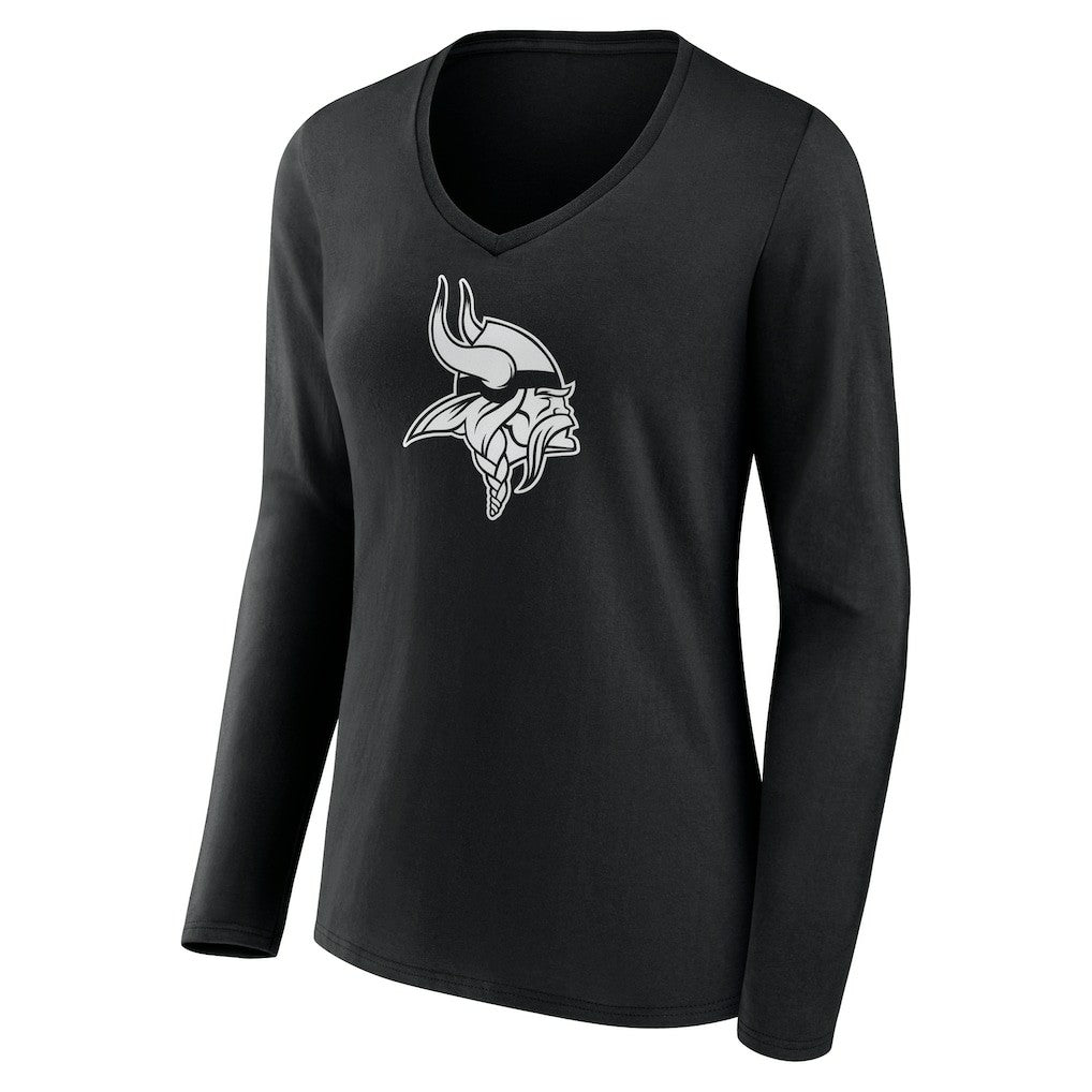 Minnesota Vikings Women's Personalized Name & Number Monochrome Long Sleeve V-Neck T-Shirt Black