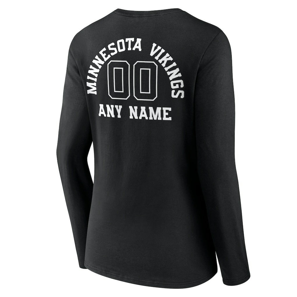 Minnesota Vikings Women's Personalized Name & Number Monochrome Long Sleeve V-Neck T-Shirt Black