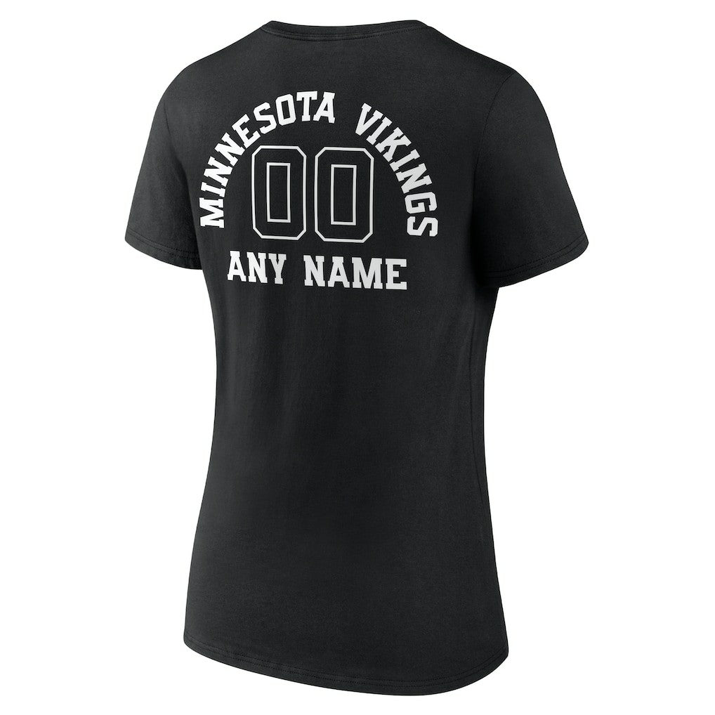 Minnesota Vikings Women's Personalized Name & Number Monochrome V-Neck T-Shirt Black