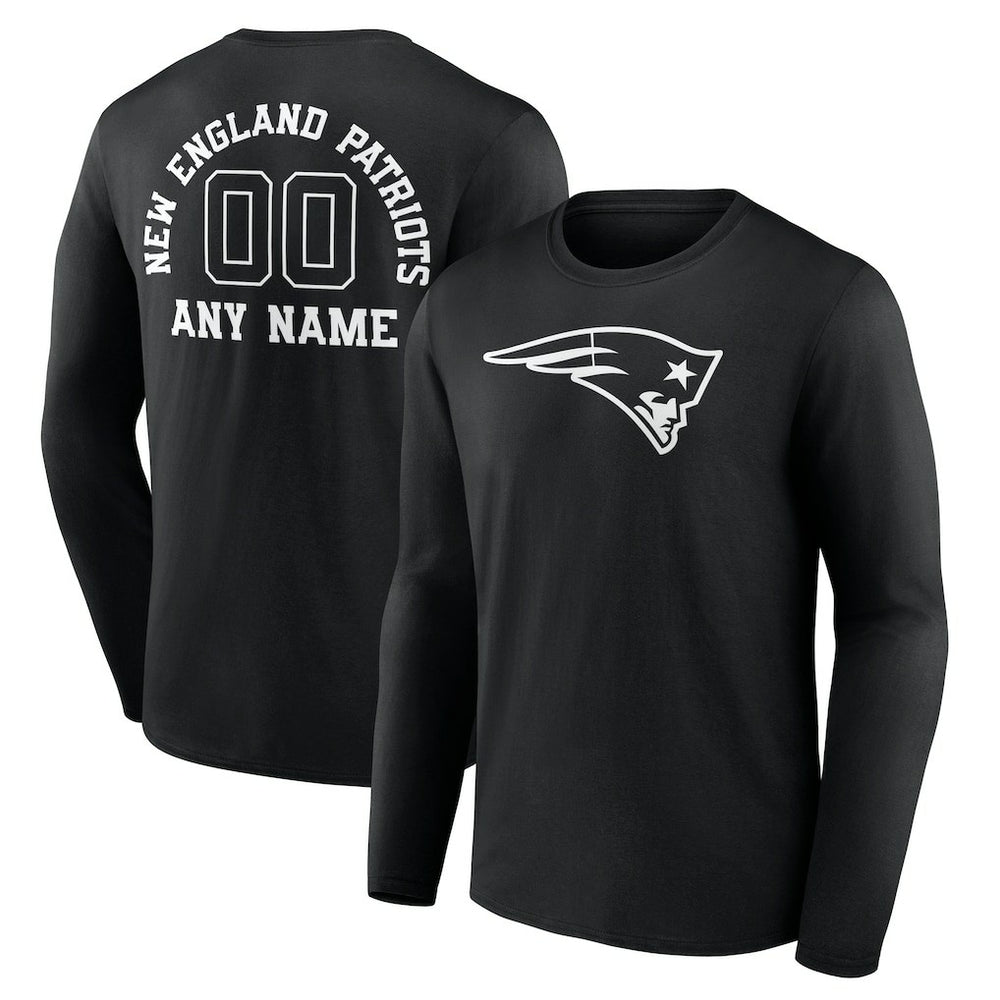 New England Patriots Personalized Name & Number Monochrome Long Sleeve T-Shirt Black