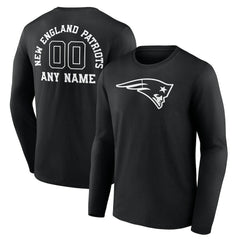 New England Patriots Personalized Name & Number Monochrome Long Sleeve T-Shirt Black