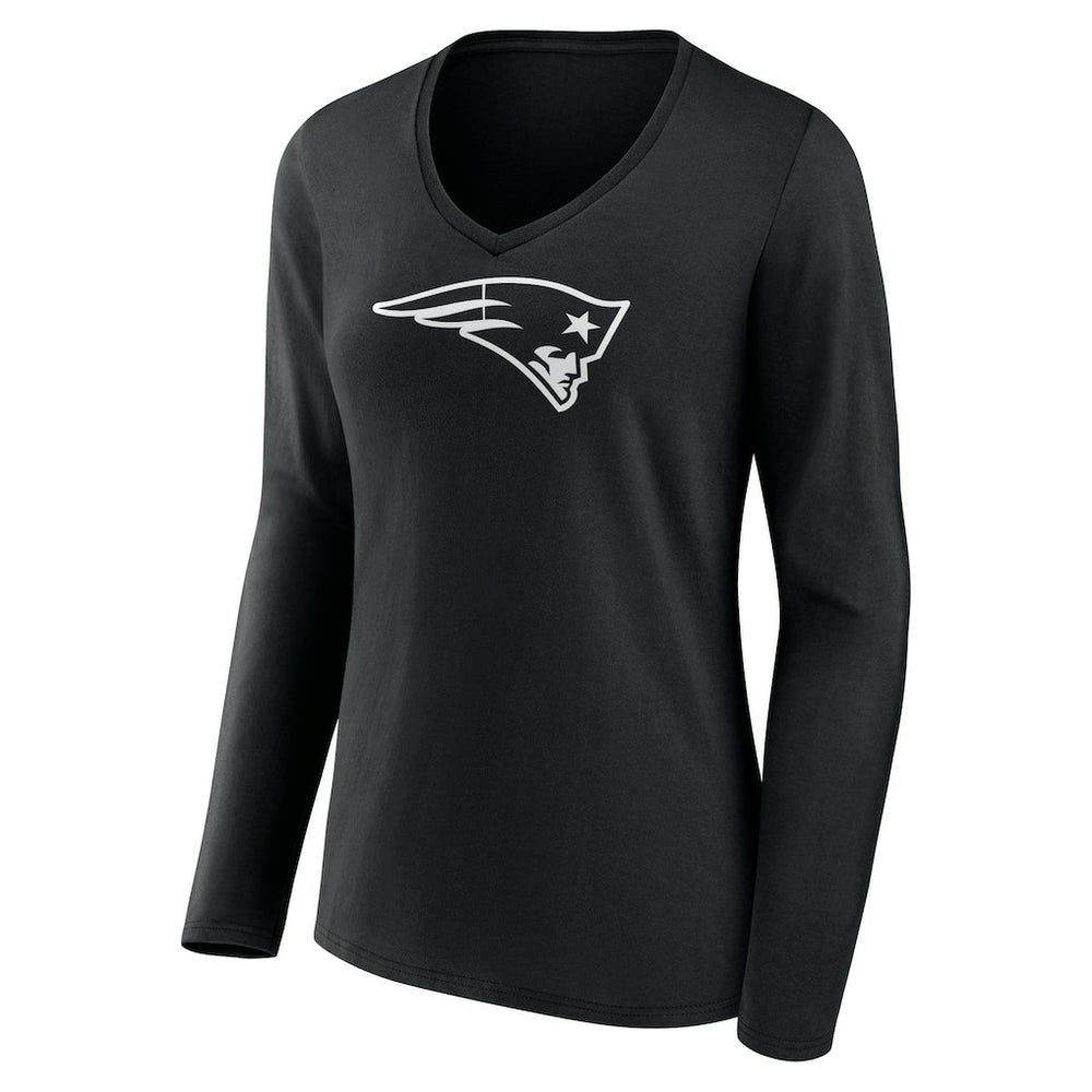 New England Patriots Women's Personalized Name & Number Monochrome Long Sleeve V-Neck T-Shirt Black