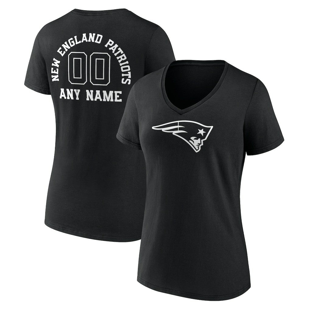 New England Patriots Women's Personalized Name & Number Monochrome V-Neck T-Shirt Black