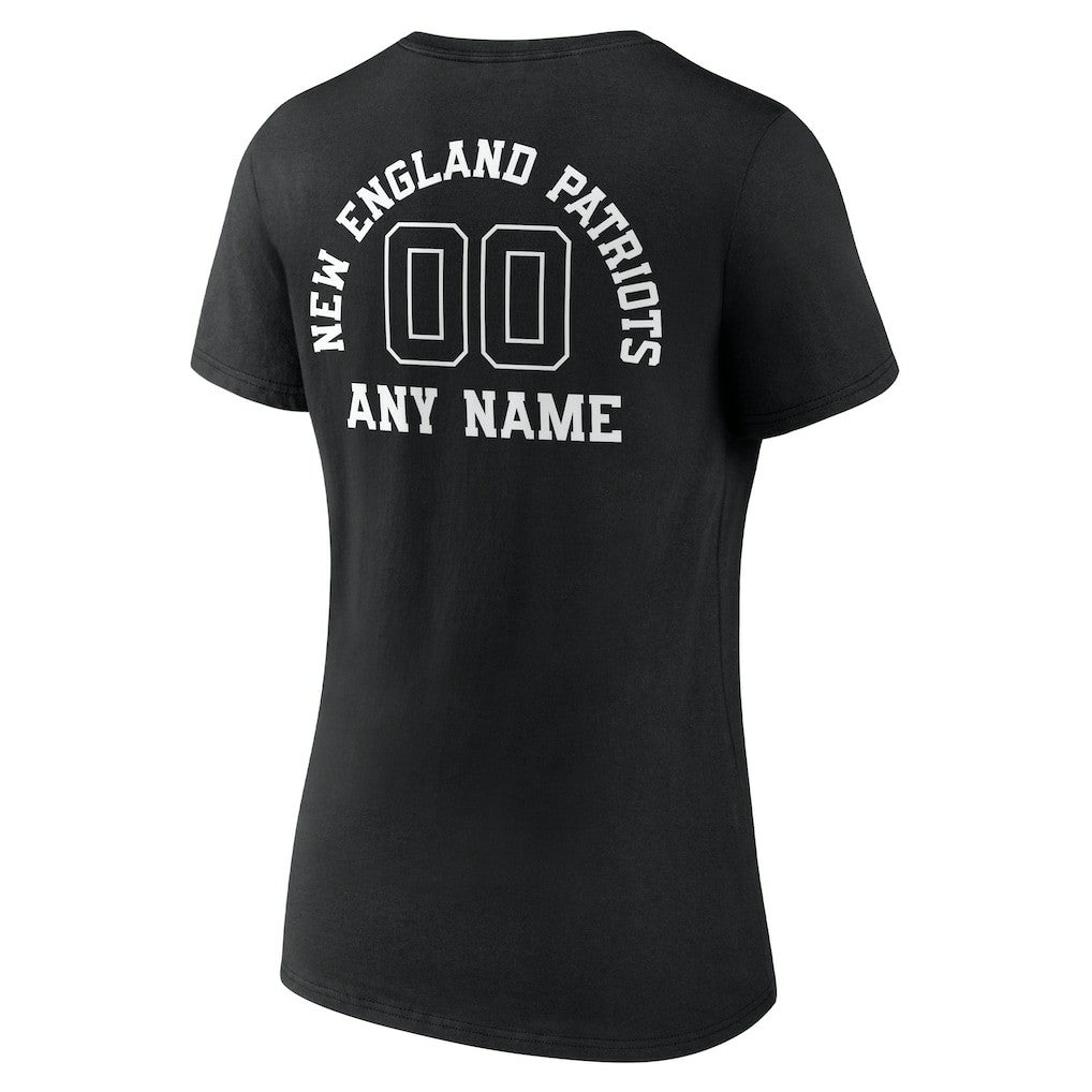 New England Patriots Women's Personalized Name & Number Monochrome V-Neck T-Shirt Black