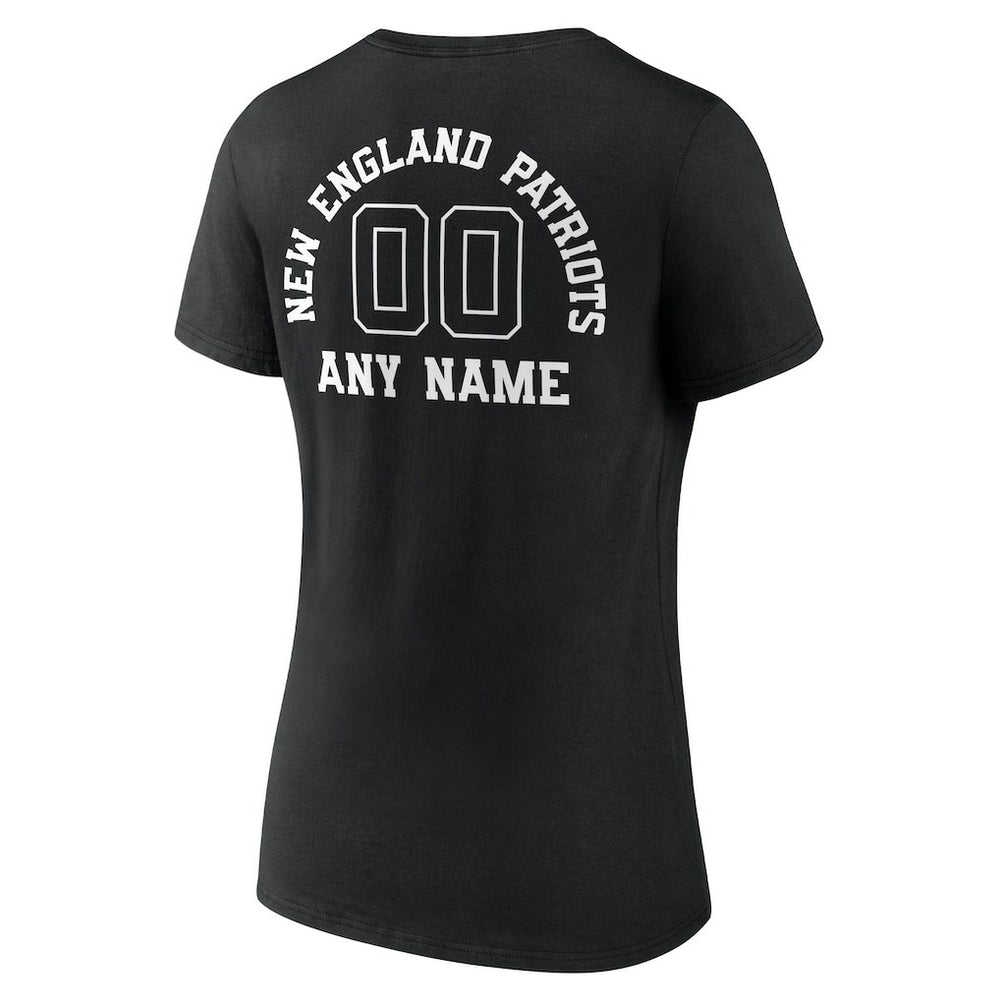 New England Patriots Women's Personalized Name & Number Monochrome V-Neck T-Shirt Black