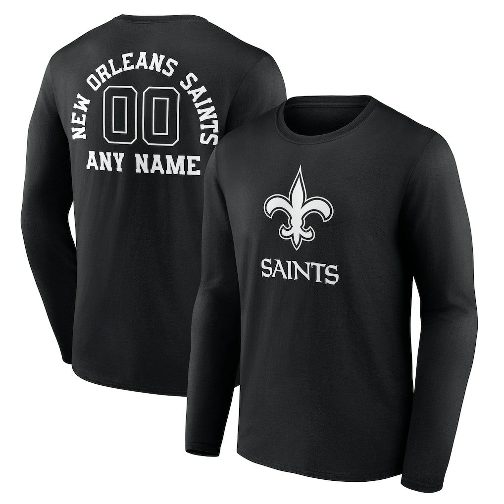 New Orleans Saints Personalized Name & Number Monochrome Long Sleeve T-Shirt Black