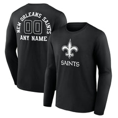 New Orleans Saints Personalized Name & Number Monochrome Long Sleeve T-Shirt Black