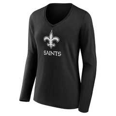 New Orleans Saints Women's Personalized Name & Number Monochrome Long Sleeve V-Neck T-Shirt Black