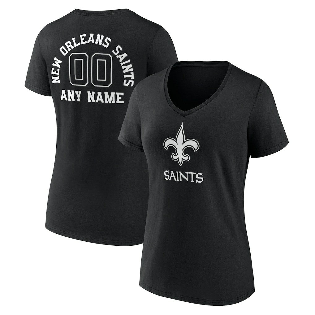 New Orleans Saints Women's Personalized Name & Number Monochrome V-Neck T-Shirt Black