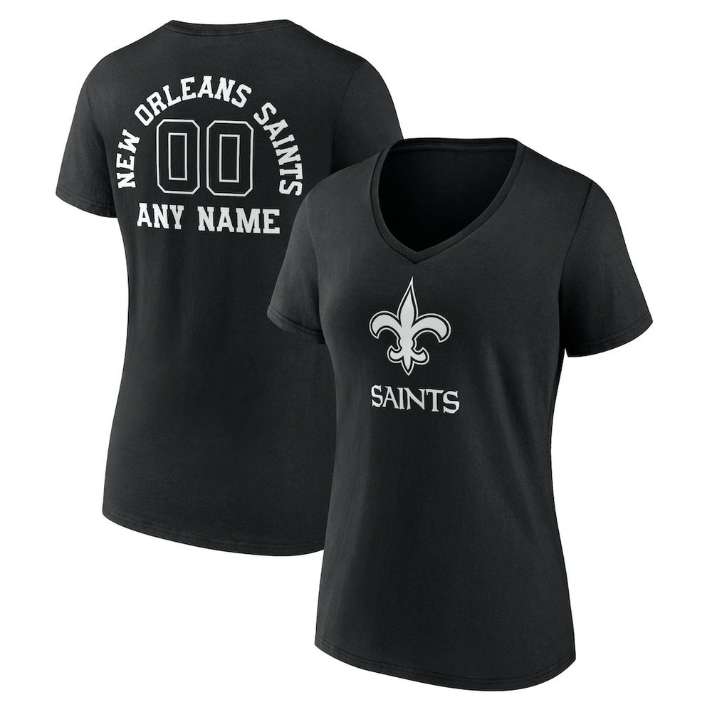 New Orleans Saints Women's Personalized Name & Number Monochrome V-Neck T-Shirt Black