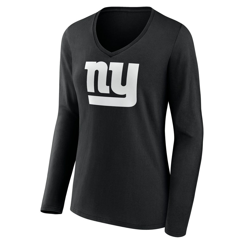 New York Giants Women's Personalized Name & Number Monochrome Long Sleeve V-Neck T-Shirt Black