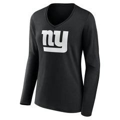 New York Giants Women's Personalized Name & Number Monochrome Long Sleeve V-Neck T-Shirt Black