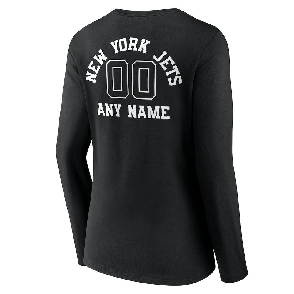 New York Jets Women's Personalized Name & Number Monochrome Long Sleeve V-Neck T-Shirt Black