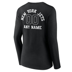 New York Jets Women's Personalized Name & Number Monochrome Long Sleeve V-Neck T-Shirt Black