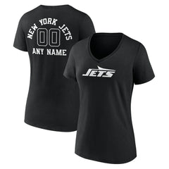 New York Jets Women's Personalized Name & Number Monochrome V-Neck T-Shirt Black