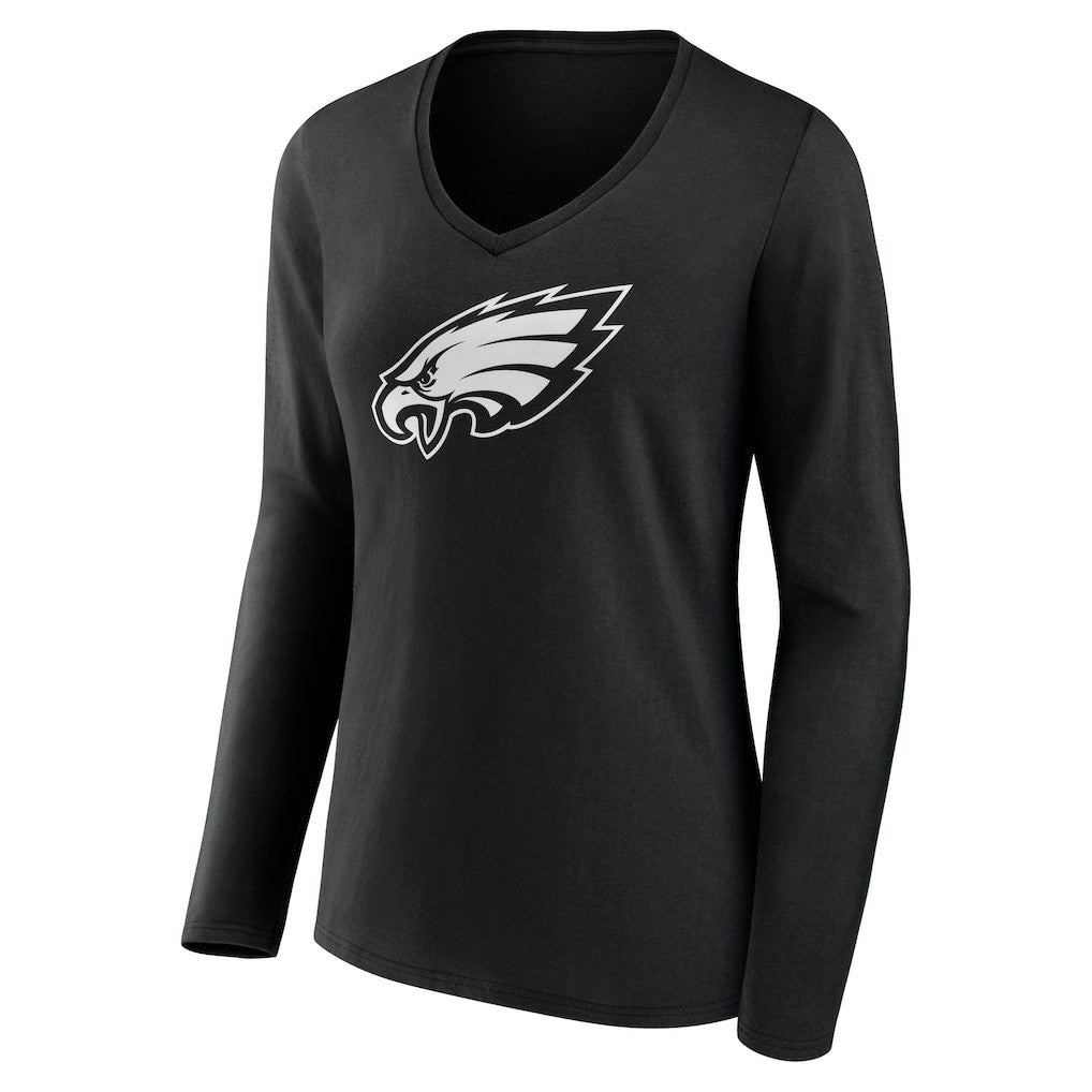 Philadelphia Eagles Women's Personalized Name & Number Monochrome Long Sleeve V-Neck T-Shirt Black