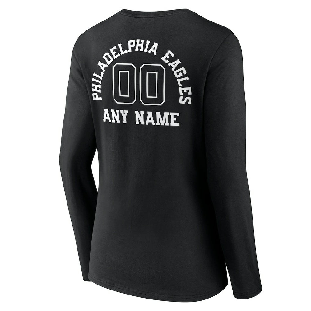 Philadelphia Eagles Women's Personalized Name & Number Monochrome Long Sleeve V-Neck T-Shirt Black