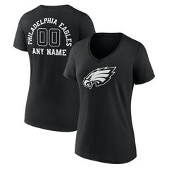 Philadelphia Eagles Women's Personalized Name & Number Monochrome V-Neck T-Shirt Black