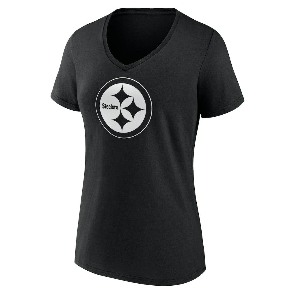 Pittsburgh Steelers Women's Personalized Name & Number Monochrome V-Neck T-Shirt Black