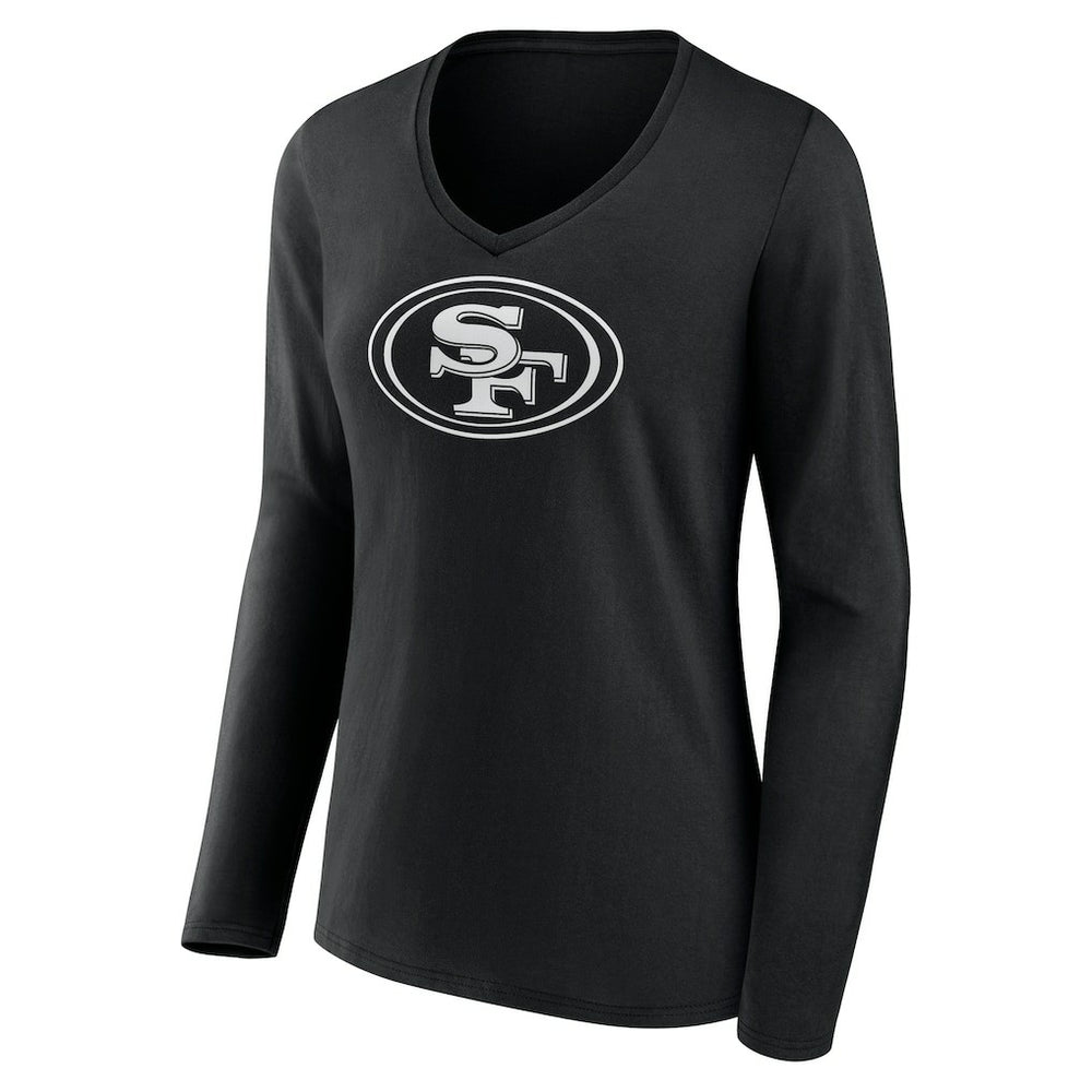 San Francisco 49ers Women's Personalized Name & Number Monochrome Long Sleeve V-Neck T-Shirt Black