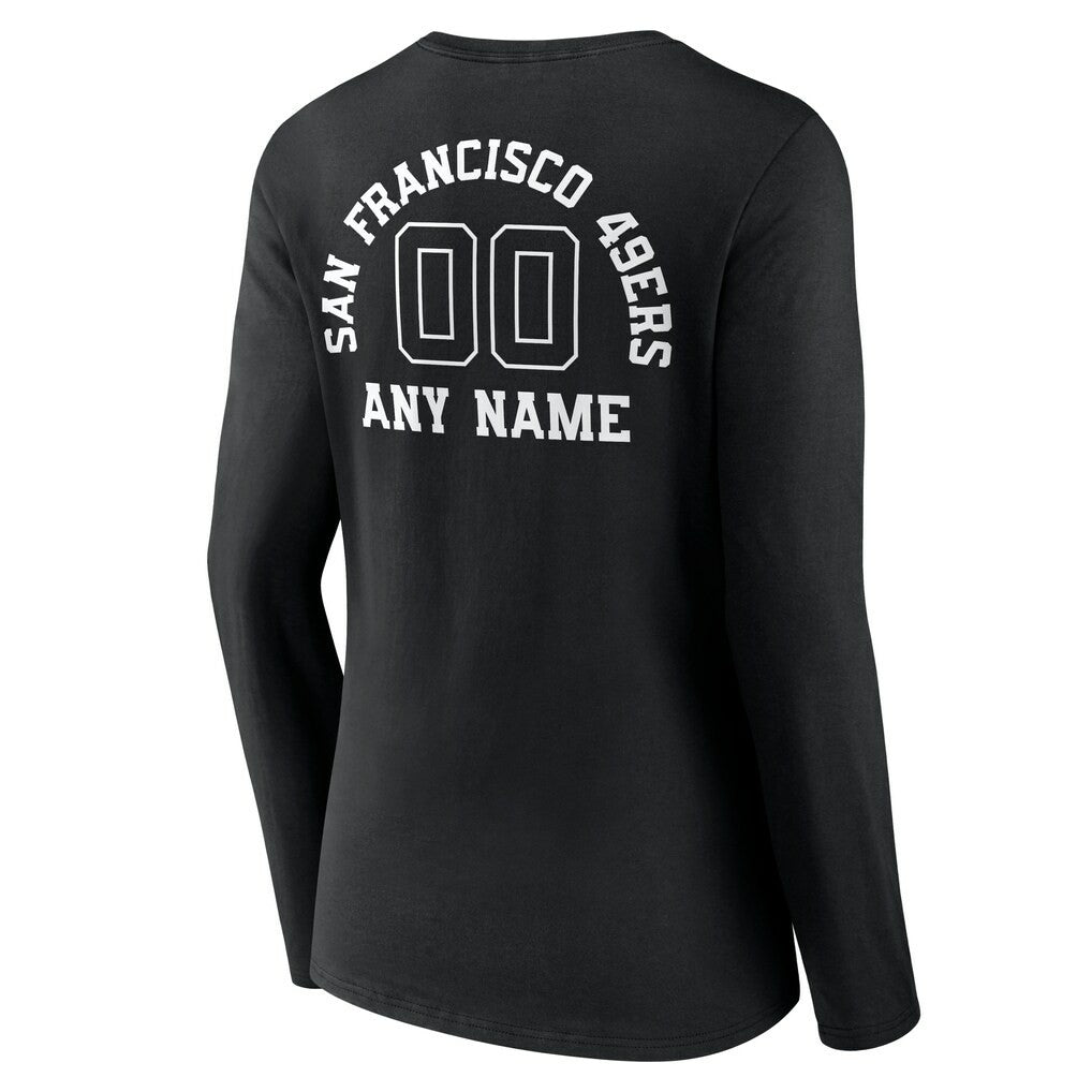 San Francisco 49ers Women's Personalized Name & Number Monochrome Long Sleeve V-Neck T-Shirt Black
