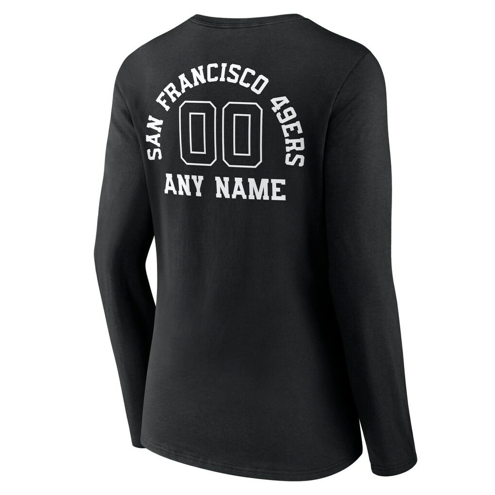 San Francisco 49ers Women's Personalized Name & Number Monochrome Long Sleeve V-Neck T-Shirt Black