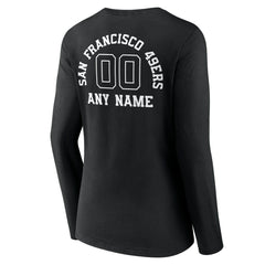 San Francisco 49ers Women's Personalized Name & Number Monochrome Long Sleeve V-Neck T-Shirt Black