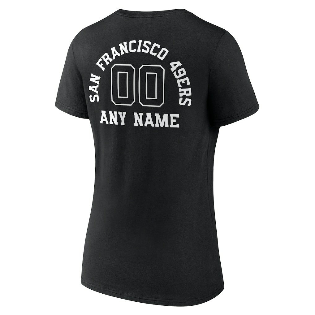 San Francisco 49ers Women's Personalized Name & Number Monochrome V-Neck T-Shirt Black