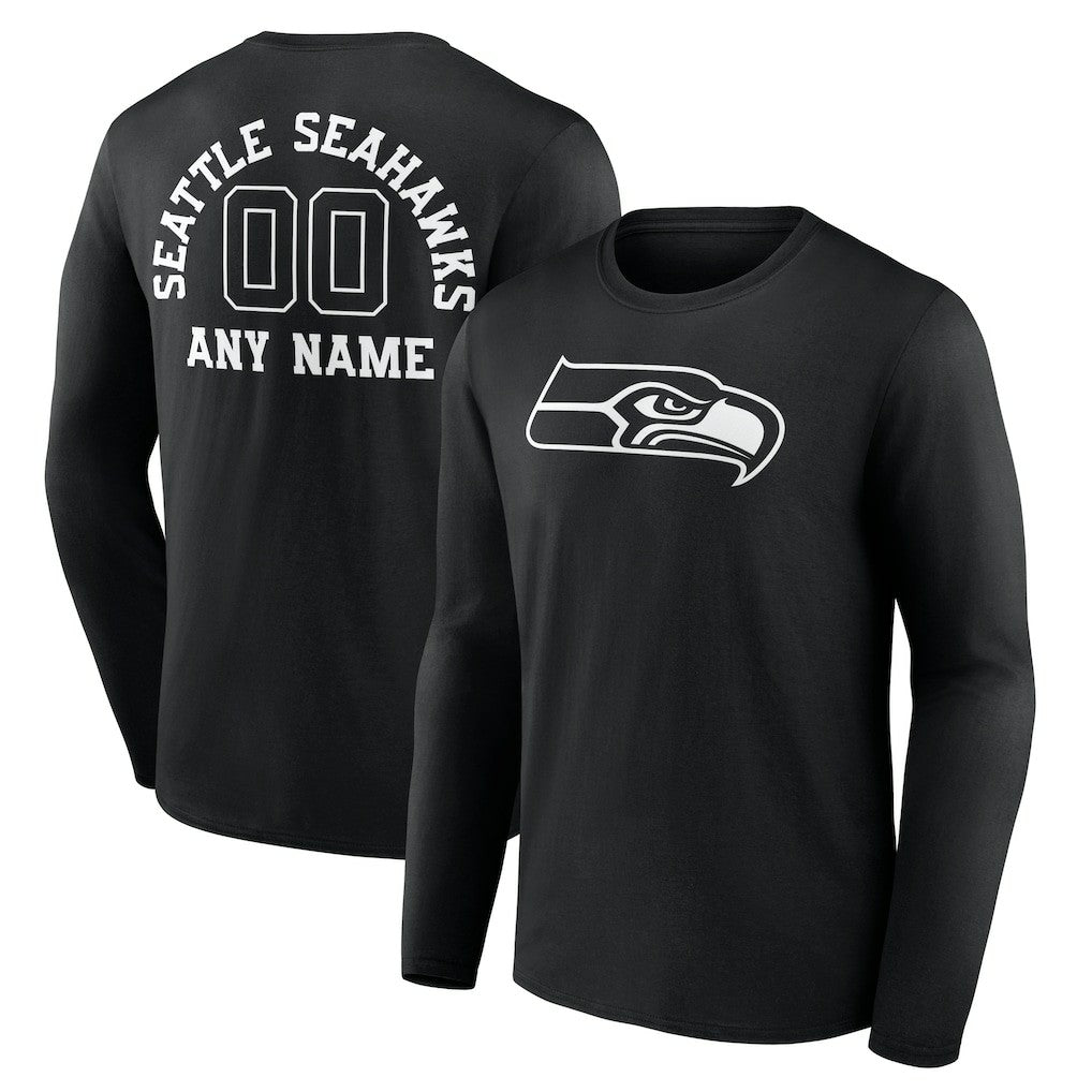 Seattle Seahawks Personalized Name & Number Monochrome Long Sleeve T-Shirt Black