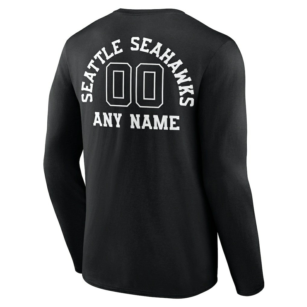 Seattle Seahawks Personalized Name & Number Monochrome Long Sleeve T-Shirt Black