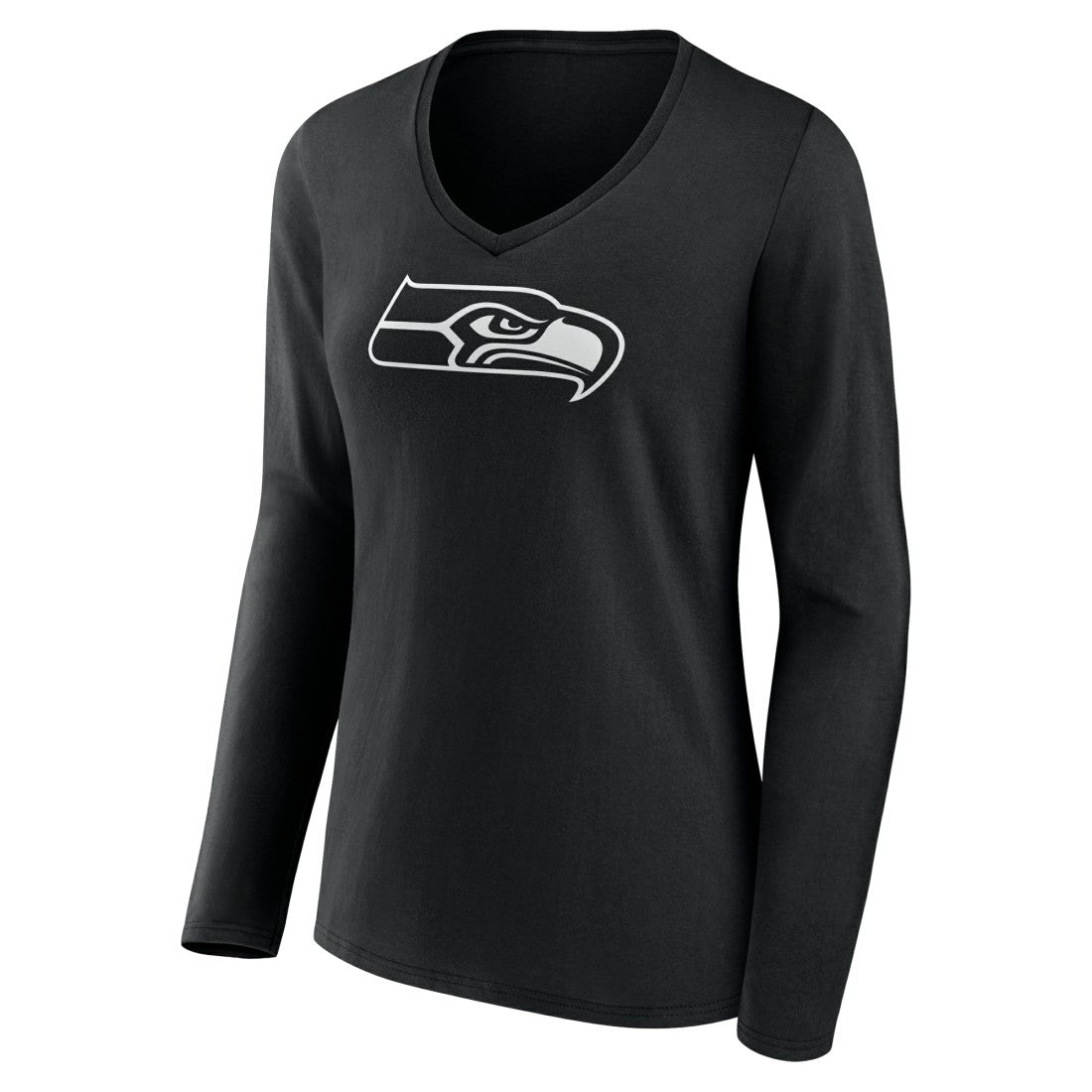 Seattle Seahawks Women's Personalized Name & Number Monochrome Long Sleeve V-Neck T-Shirt Black