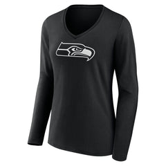 Seattle Seahawks Women's Personalized Name & Number Monochrome Long Sleeve V-Neck T-Shirt Black