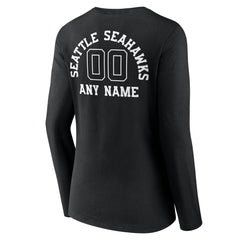 Seattle Seahawks Women's Personalized Name & Number Monochrome Long Sleeve V-Neck T-Shirt Black