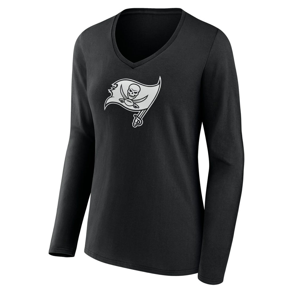 Tampa Bay Buccaneers Women's Personalized Name & Number Monochrome Long Sleeve V-Neck T-Shirt Black