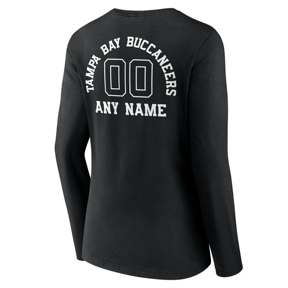 Tampa Bay Buccaneers Women's Personalized Name & Number Monochrome Long Sleeve V-Neck T-Shirt Black