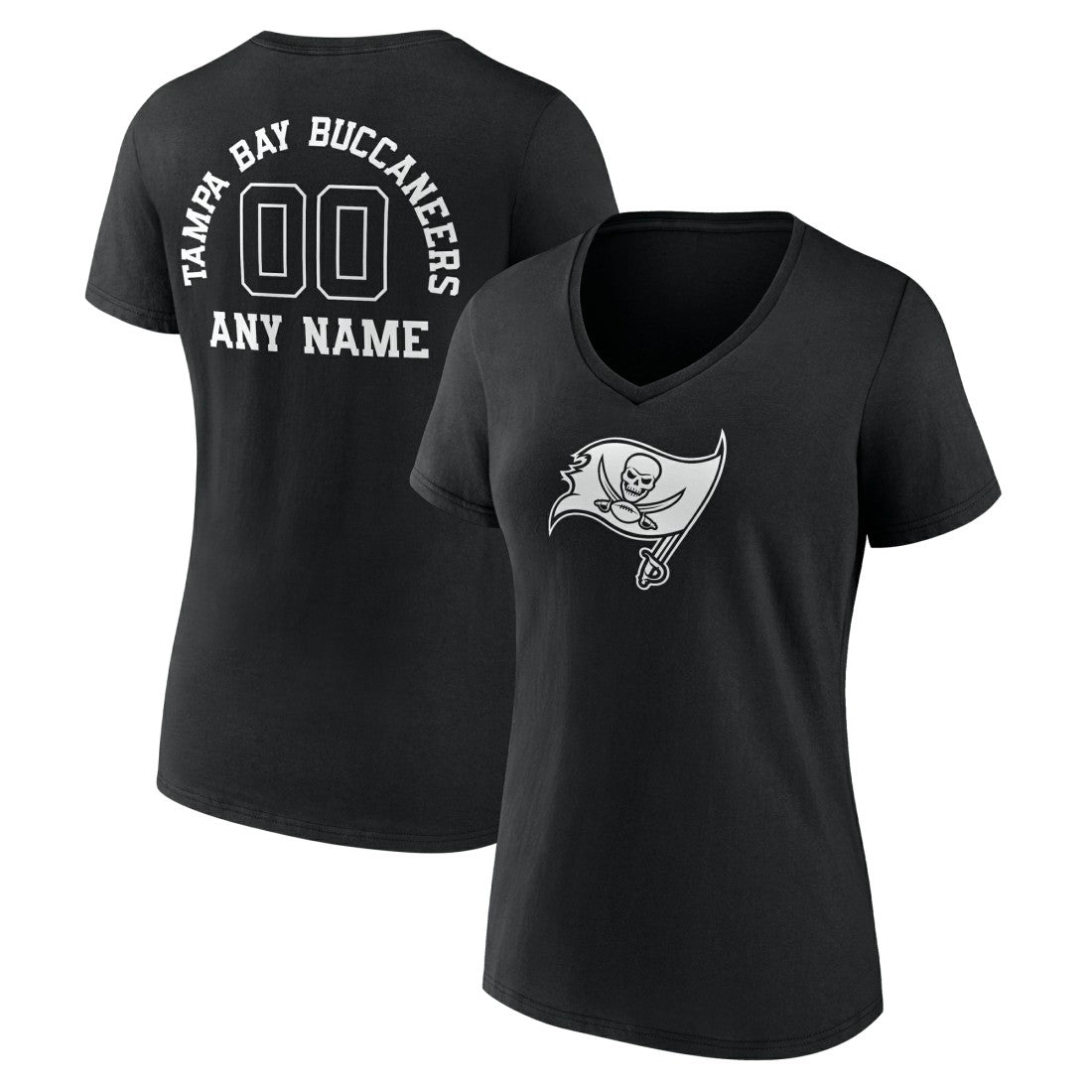 Tampa Bay Buccaneers Women's Personalized Name & Number Monochrome V-Neck T-Shirt Black