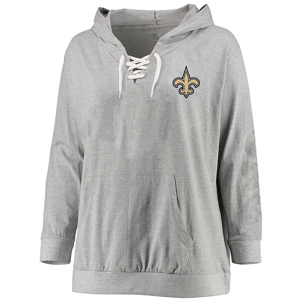Fanatics New Orleans Saints Women's Plus Size Lace-up Pullover Hoodie Heather Gray