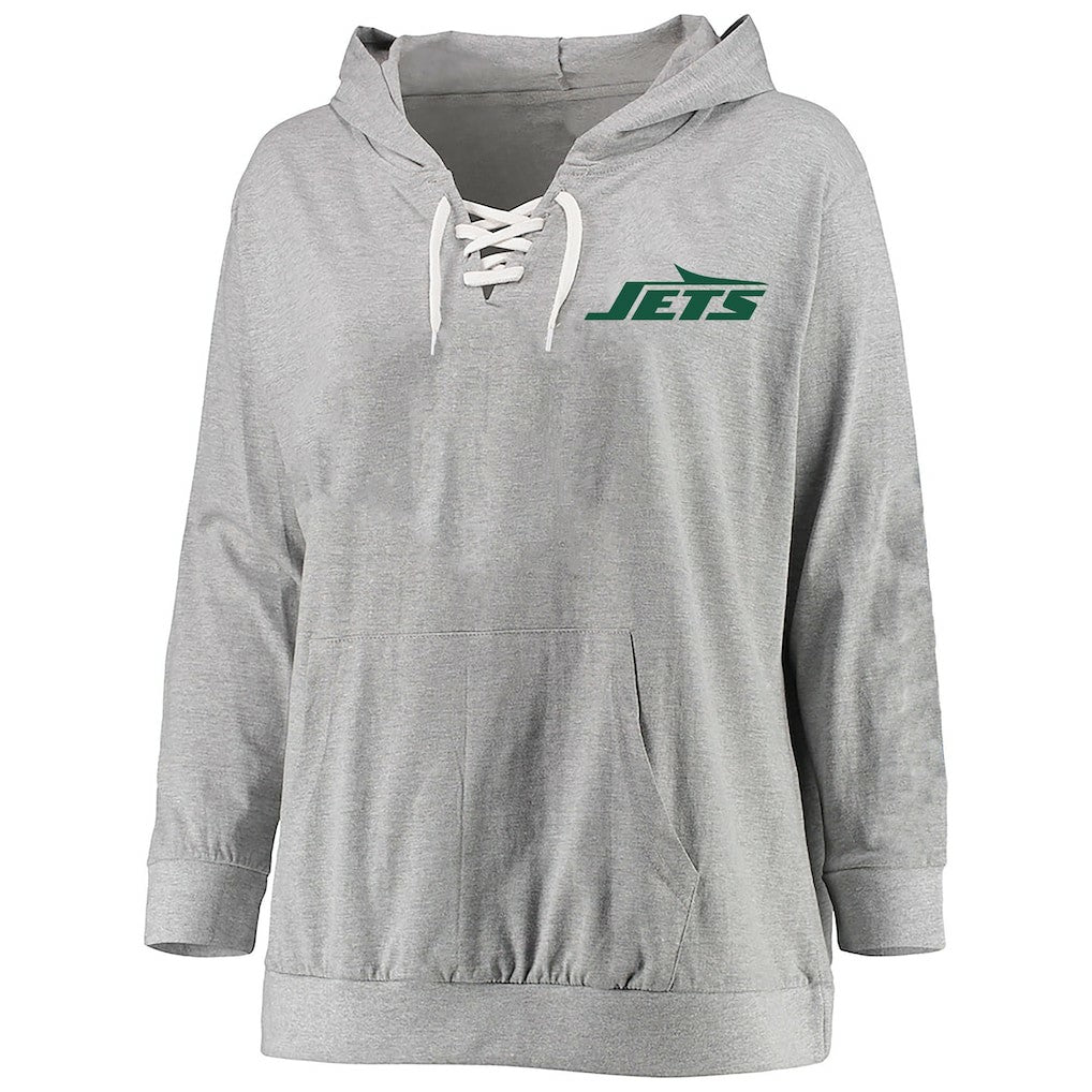 Fanatics New York Jets Women's Plus Size Lace-up Pullover Hoodie Heather Gray