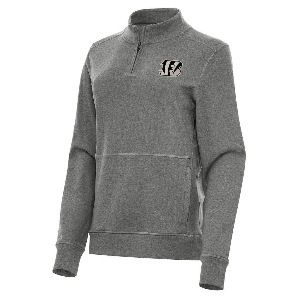 Cincinnati Bengals Antigua Women's Crush Quarter-Zip Top Heather Black