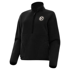 Pittsburgh Steelers Antigua Women's Brushed Carbon Figure Half-Zip Pullover Sweatshirt – Black