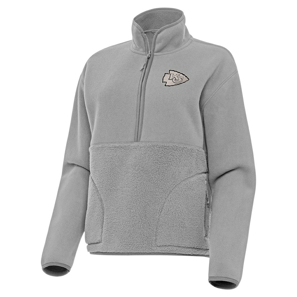 Kansas City Chiefs Antigua Women's Brushed Carbon Figure Half-Zip Pullover Sweatshirt – Gray