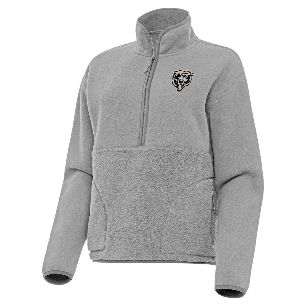 Chicago Bears Antigua Women's Brushed Carbon Figure Half-Zip Pullover Sweatshirt – Gray