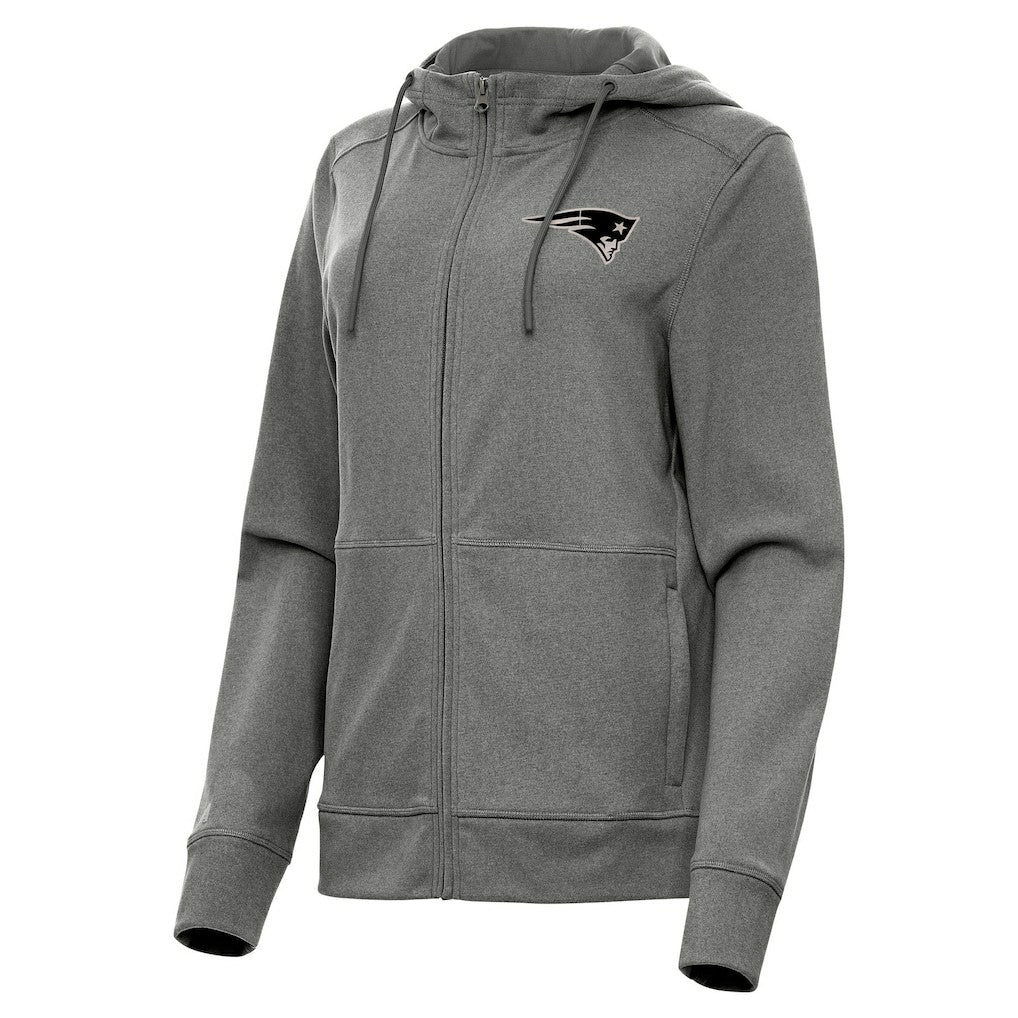 New England Patriots Antigua Women's Seeker Full-Zip Hoodie Jacket Heather Black