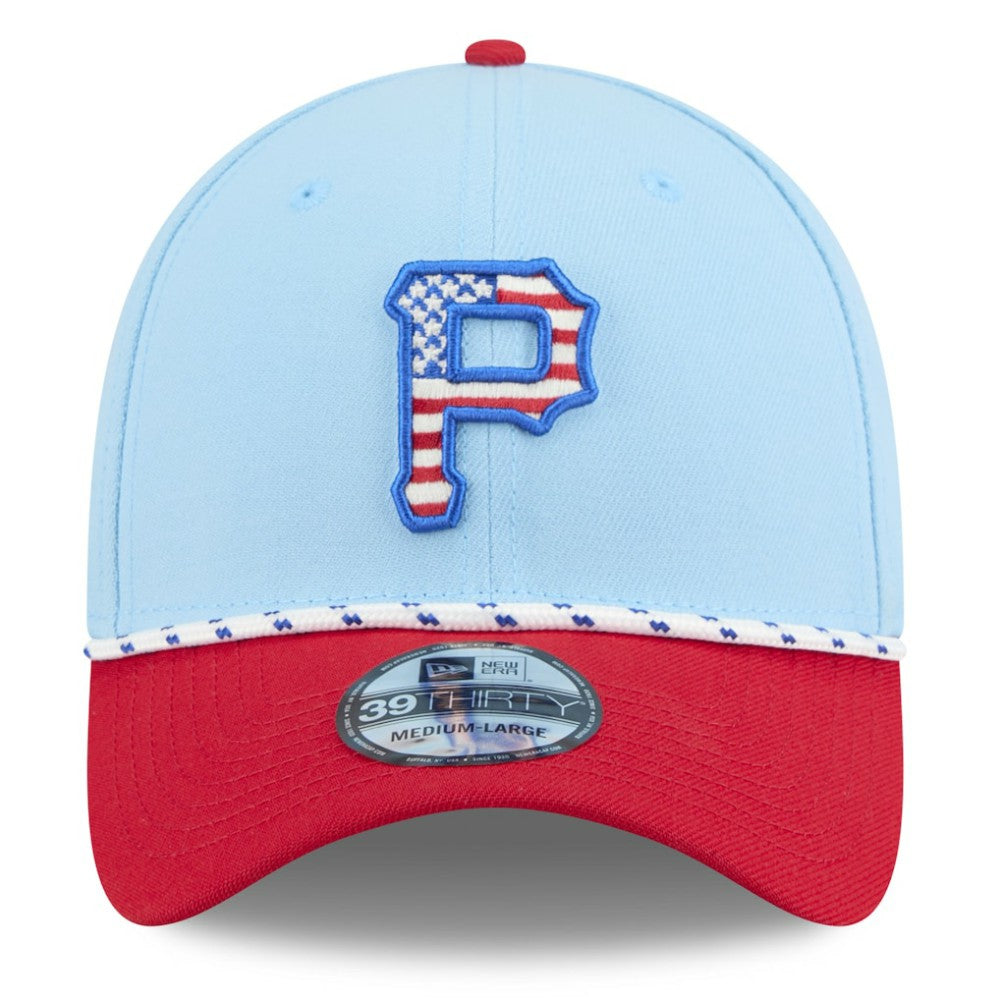Pittsburgh Pirates New Era 2025 Fourth of July 39THIRTY Flex Hat - Light Blue/Red - New Era Lifestyle