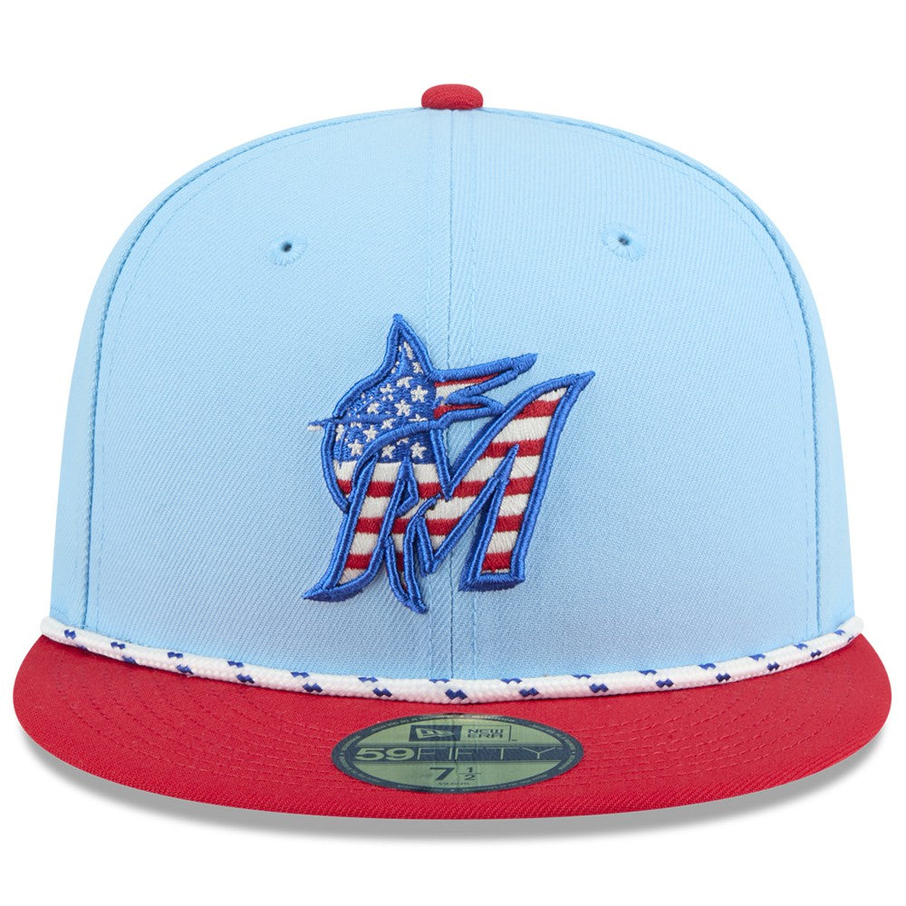Miami Marlins New Era 2025 Fourth of July 59FIFTY Fitted Hat - Light Blue/Red - New Era on Sale