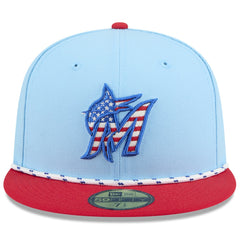 Miami Marlins New Era 2025 Fourth of July 59FIFTY Fitted Hat - Light Blue/Red - New Era on Sale