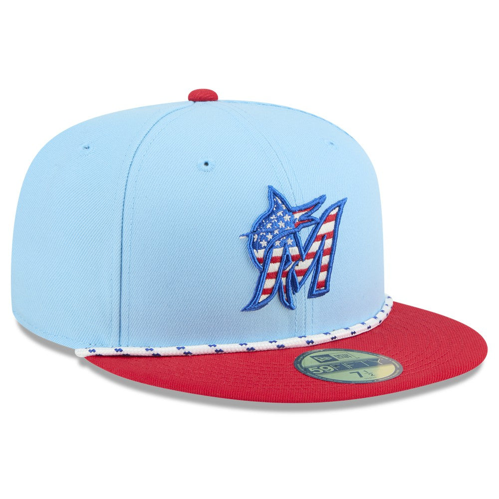 Miami Marlins New Era 2025 Fourth of July 59FIFTY Fitted Hat - Light Blue/Red - New Era on Sale