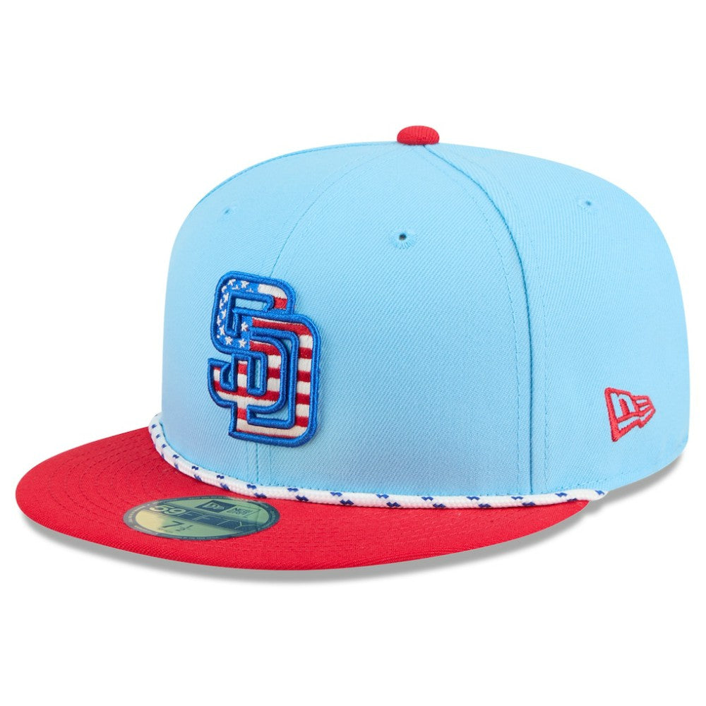 San Diego Padres New Era 2025 Fourth of July 59FIFTY Fitted Hat - Light Blue/Red - New Era on Sale
